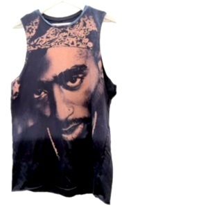 TUPAC SHAKUR S/M Black and Tan raw hem tank top or     Street-Chic mini Dress